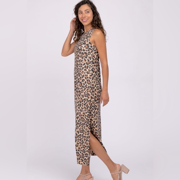 NWOT Pink Blush Maternity Brown Animal Print Sleeveless Maxi w/ Side Slits - S - Picture 2 of 9